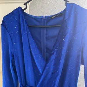 Special occasion royal blue sparkly long sleeve dress.